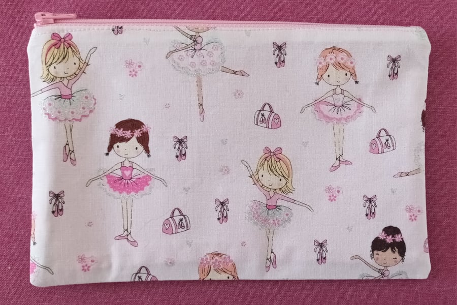 Childs Pastel Pink Pencil Case, Dancing Ballerinas Free Delivery.