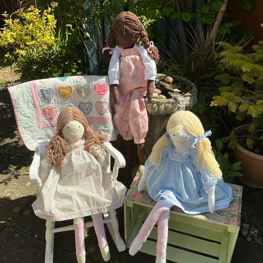Handmade Cloth Doll with Crocheted Blanket
