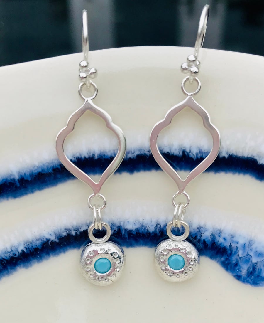 Silver morrocan style drop earrings
