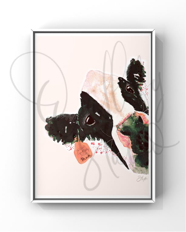 Watercolour A4 Cow 'Legend Dairy' Mum Special Print