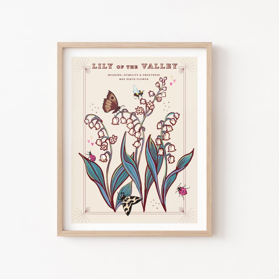 Lily of the Valley, May Birth Flower, Language of Flowers Illustration Print