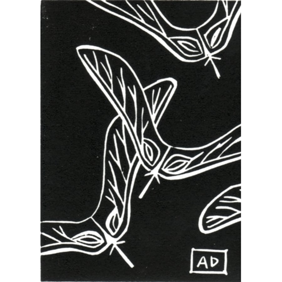 "winged seeds - west " ACEO lino print