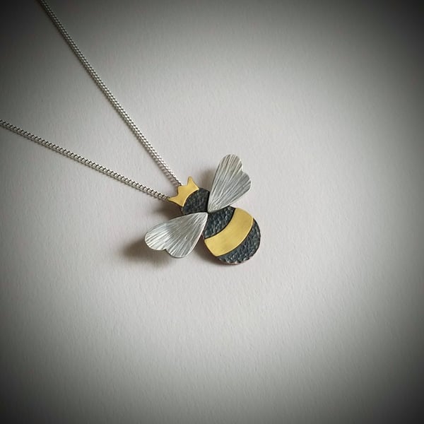 Queen Bumble Bee Pendant, Silver, Copper & Brass, Sterling Silver Chain