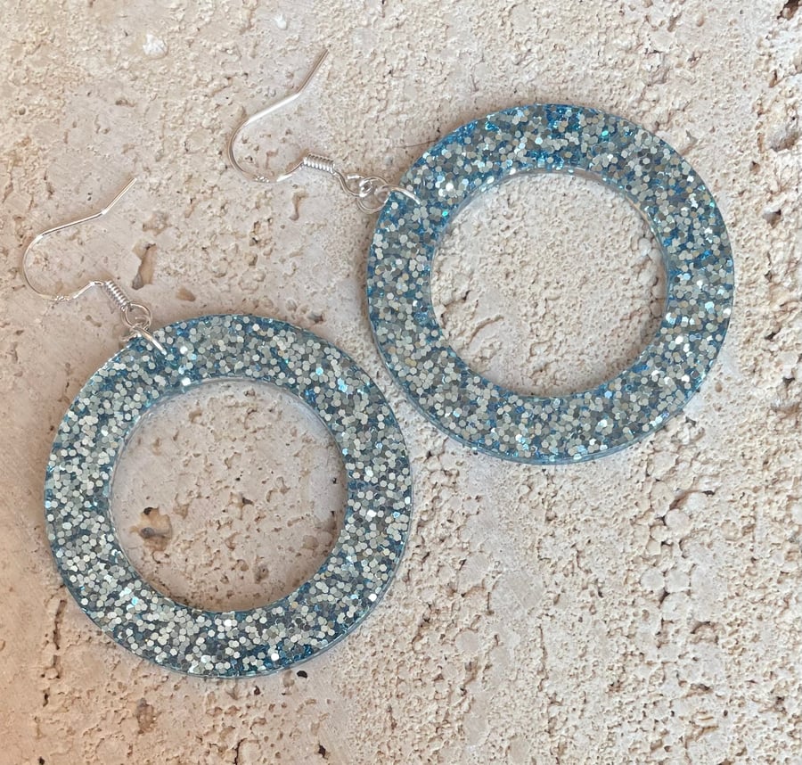 Circle Earrings Blue Silver 