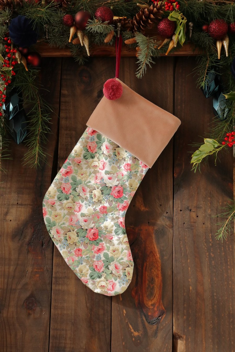 Christmas Stocking Vintage Little Chelsea Pom Pom Pink