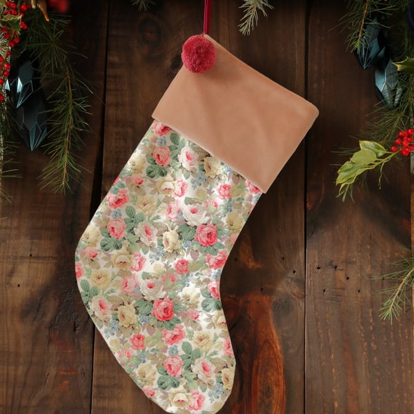 Christmas Stocking Vintage Little Chelsea Pom Pom Pink