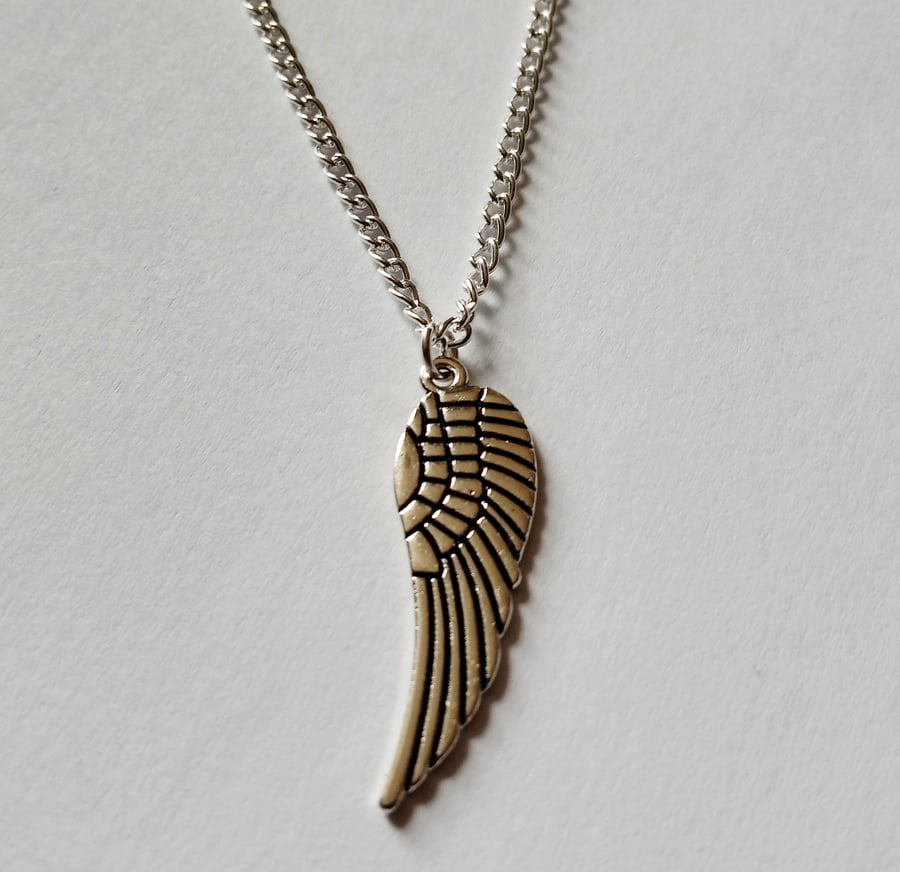 Angel Wing Gothic Boho Glam Necklace Silver Plate 