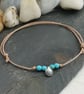 Adjustable cotton cord anklet with turquoise beads and shell charm - Image 1