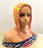 Handmade Crochet Neon Pink Green Bonnet  Festival Statement Hat  Rave Cyber Y2K