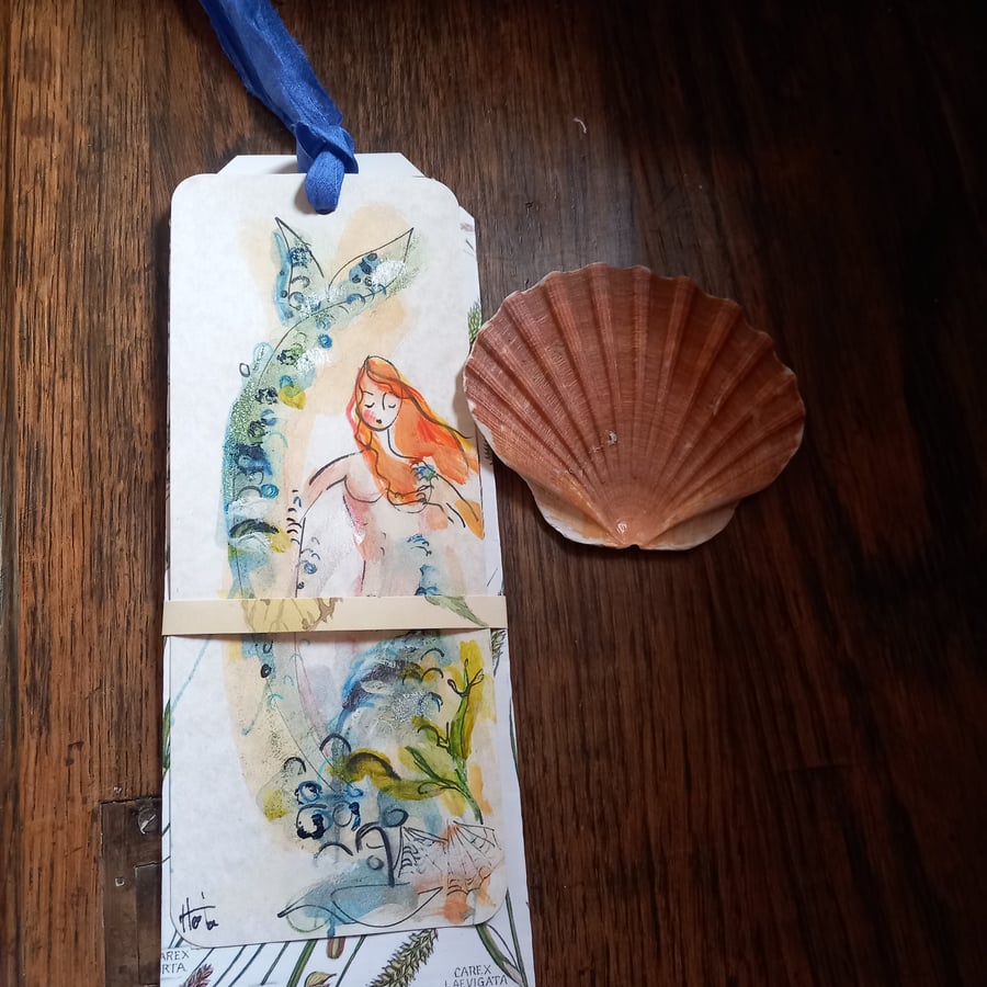 Hand drawn bookmark ' mermaid making waves'