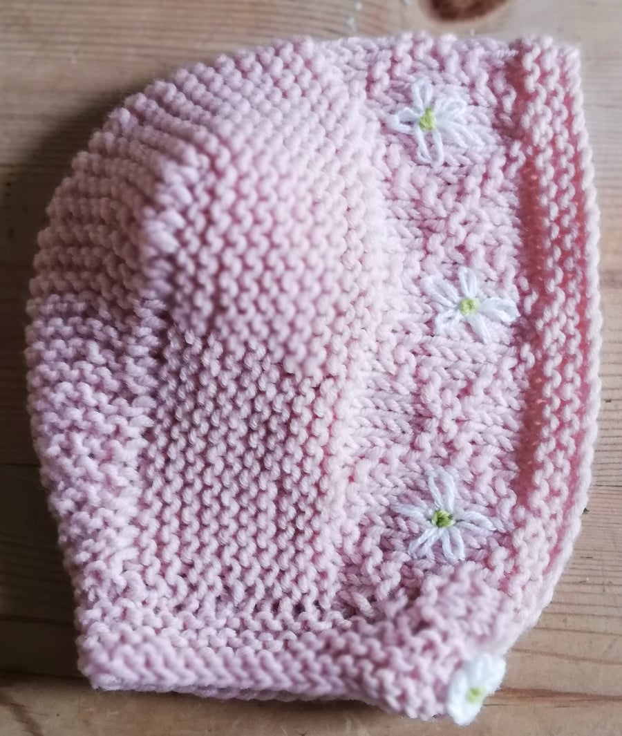 Pink, Soft Merino Wool and Cotton, Daisy Bonnet