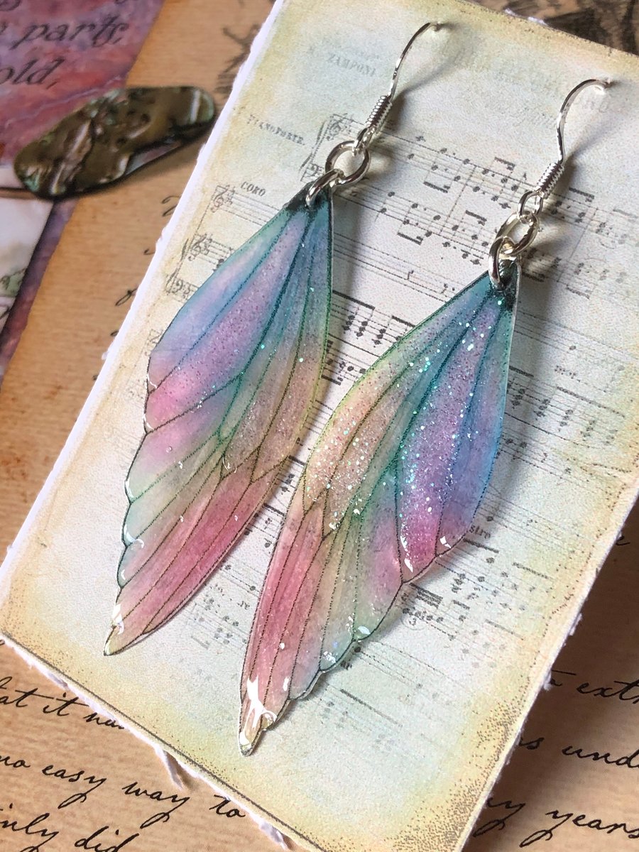 Pastel Coloured Sterling Silver Fairy Wing Earrings Style 3