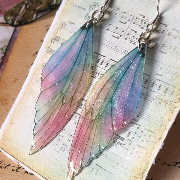 Pastel Coloured Sterling Silver Fairy Wing Earrings Style 3