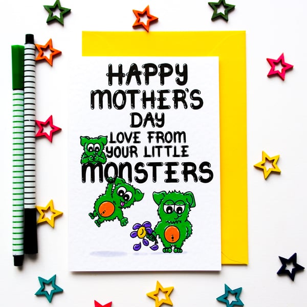 Mother's Day Card From Your Little Monsters For Mummy, Gran, Nanny 