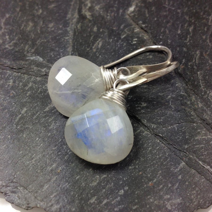 Moonstone silver wrapped earrings