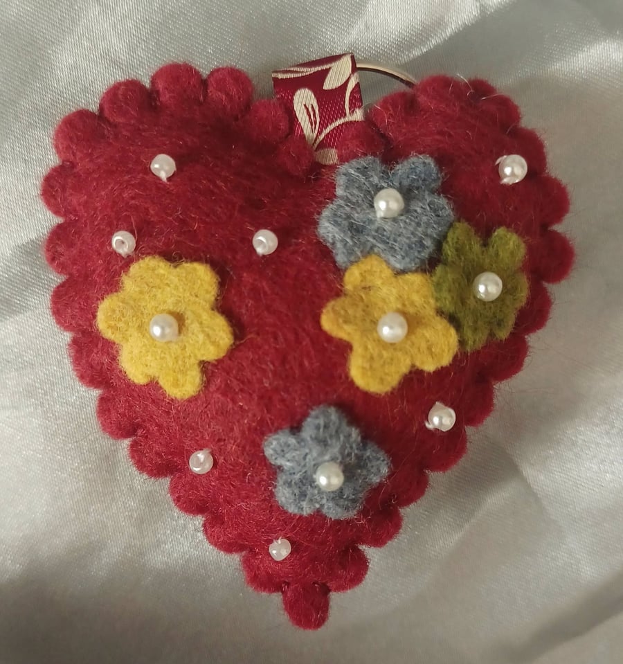 Burgundy Floral Heart Keyring 