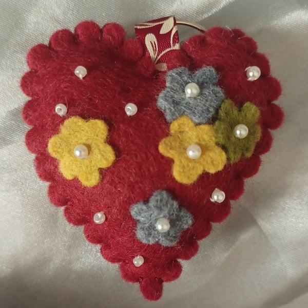 Burgundy Floral Heart Keyring 