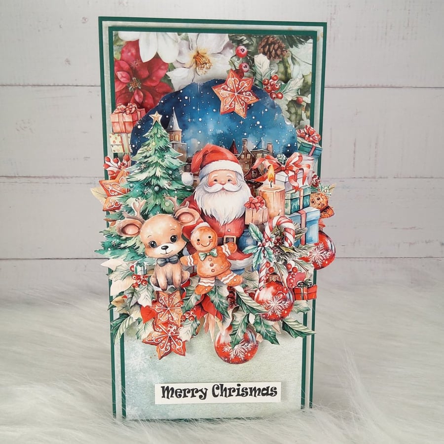 Handmade 3D Santa Christmas Card (7) Reindeer & Gingerbread Festive Card. 