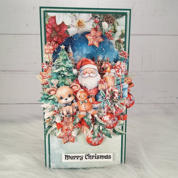 Handmade 3D Santa Christmas Card (7) Reindeer & Gingerbread Festive Card. 