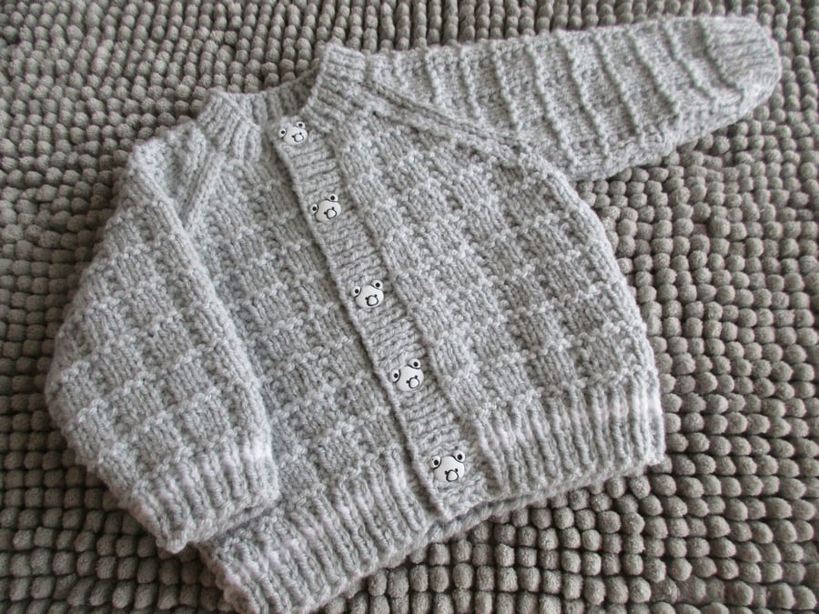14" Baby Boys Square Patterned Cardigan