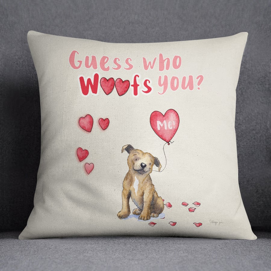 Staffie Brown Valentine's Cushion