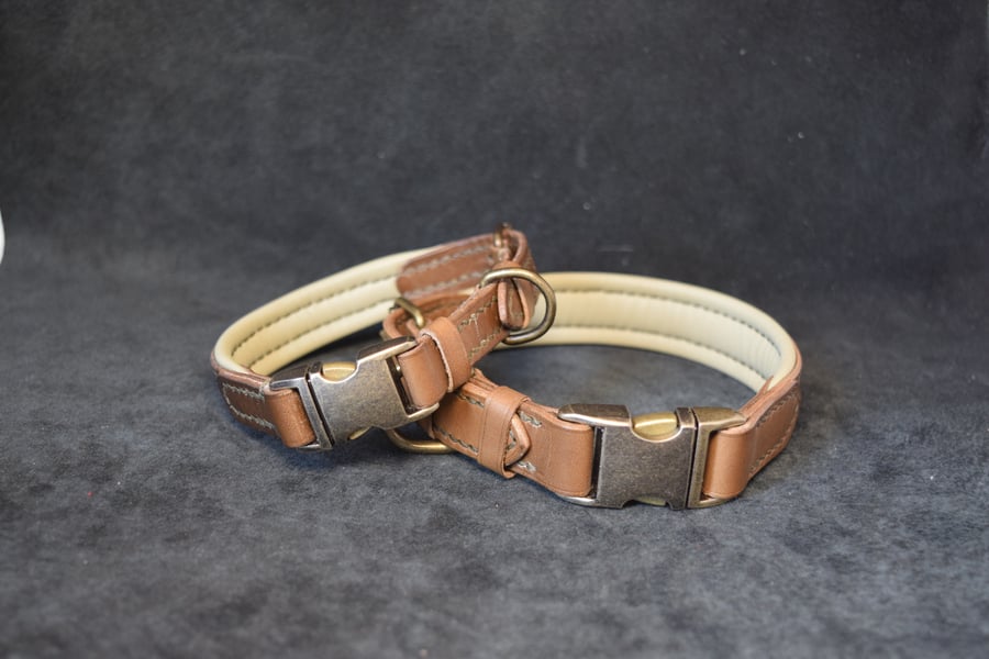 Padded Leather Dog Collar, Hand Stiched, Quick Release
