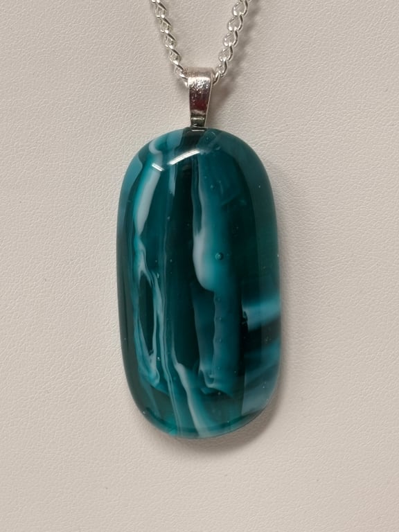 Fused Glass Sea Green and Blue Pendant