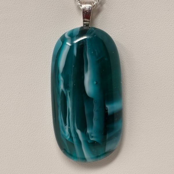 Fused Glass Sea Green and Blue Pendant