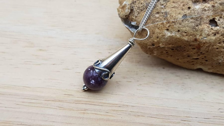 Purple Lepidolite pendant necklace. Libra Reiki jewellery