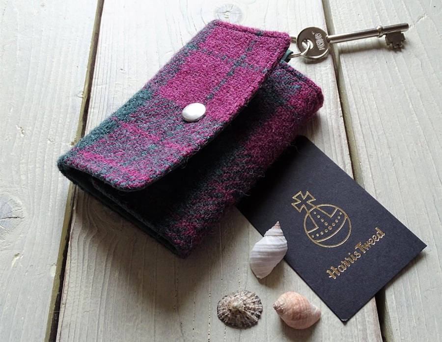 Harris Tweed keys wallet, small coin purse in cranberry red and forest green