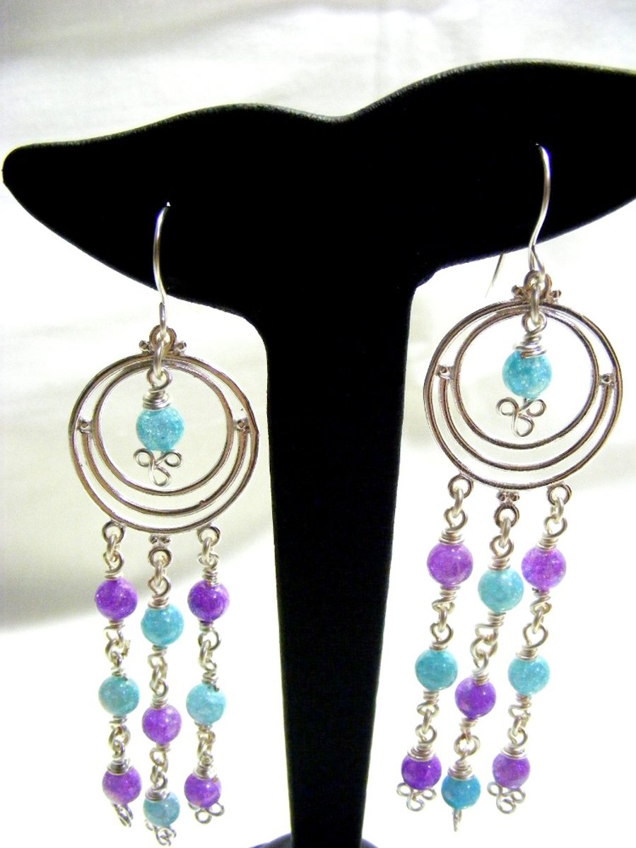 Blue and Purple Crackled Quartz Chandelier Earrings