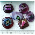 6 Purple fused glass Dichroic decorated cabochons flat back nuggets jewellery