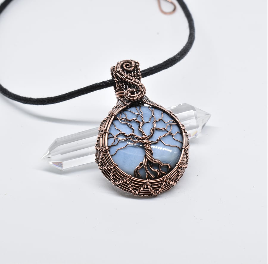 Owyhee Blue Opal and Copper Yggdrasil Tree of Life Pendant