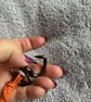 Orange-Rust Suede Keyring - Bag Charm w Gunmetal coloured Heart-shaped Carabiner - Image 4
