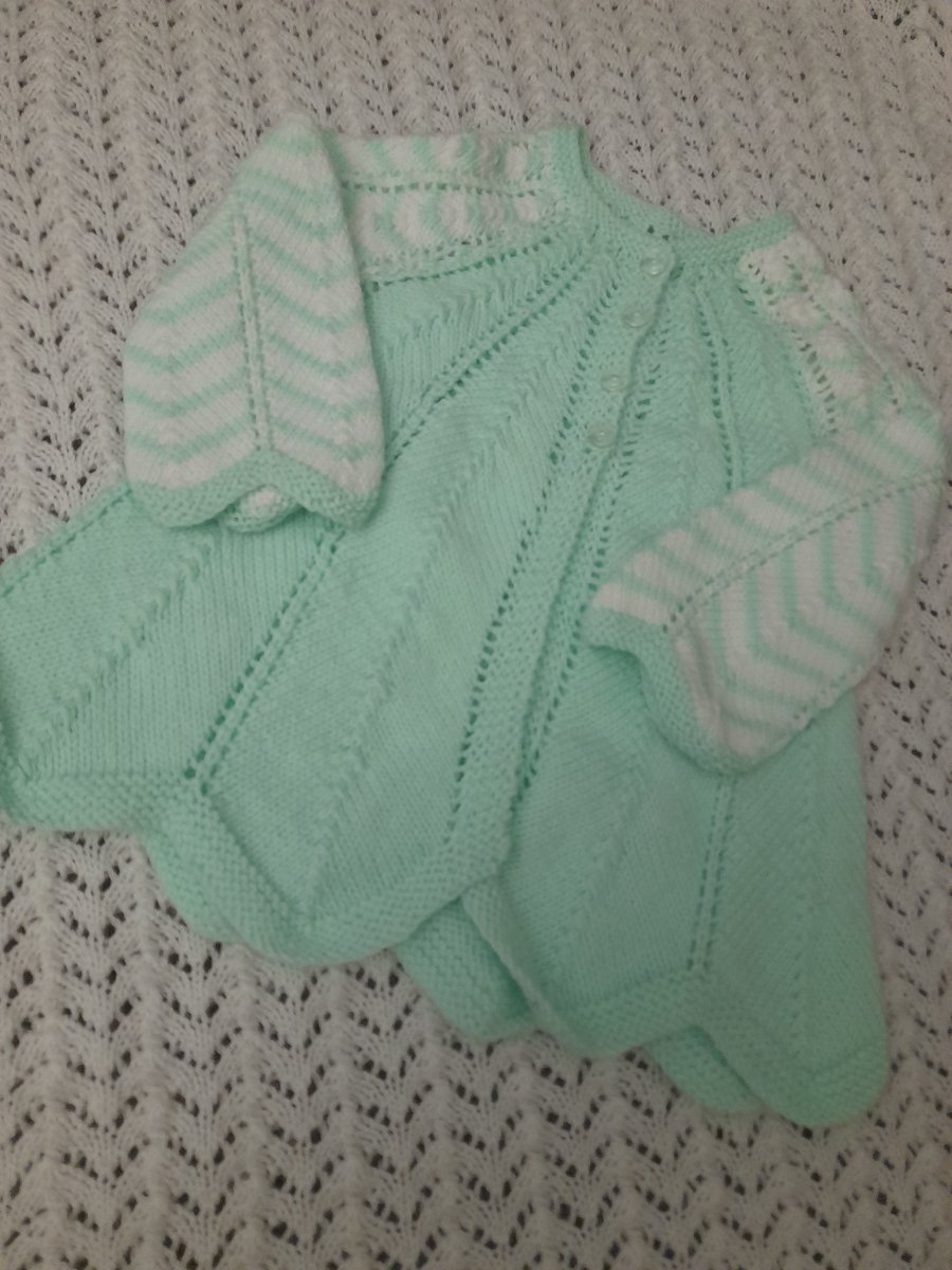 3-6 month Green & White Baby Matinee Coat
