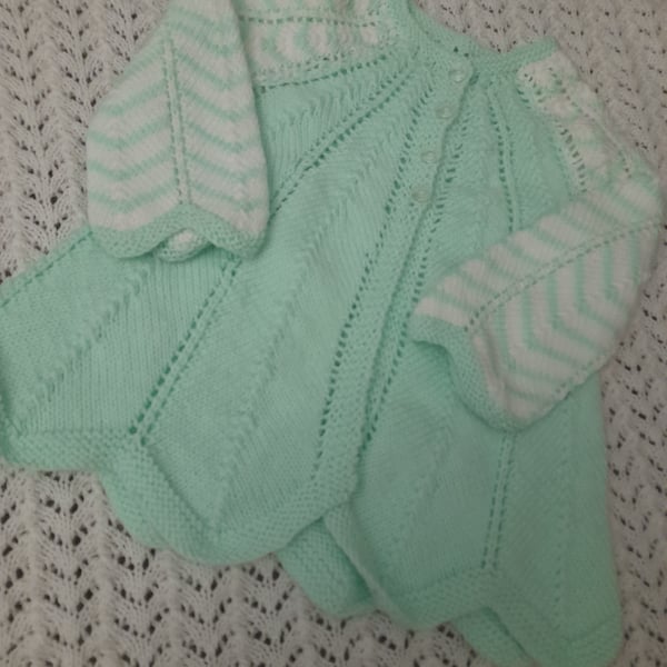 3-6 month Green & White Baby Matinee Coat