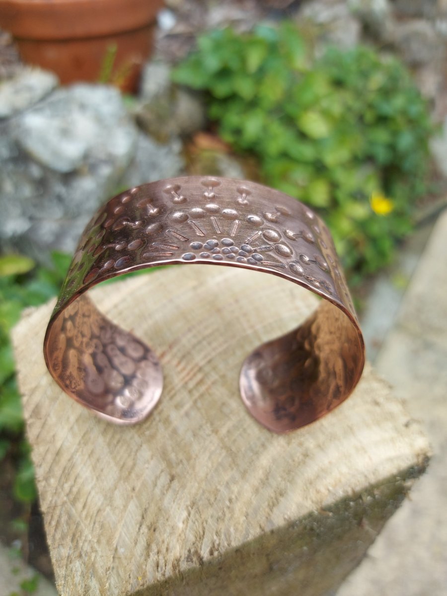 Punched semicircular wide copper cuff  bangle 