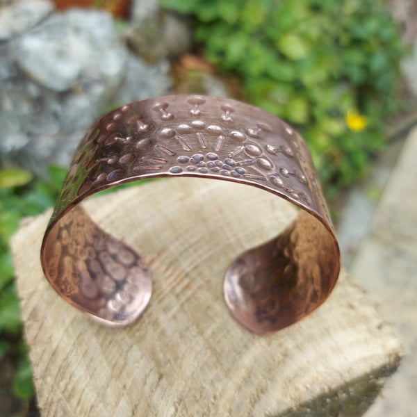 Punched semicircular wide copper cuff  bangle 