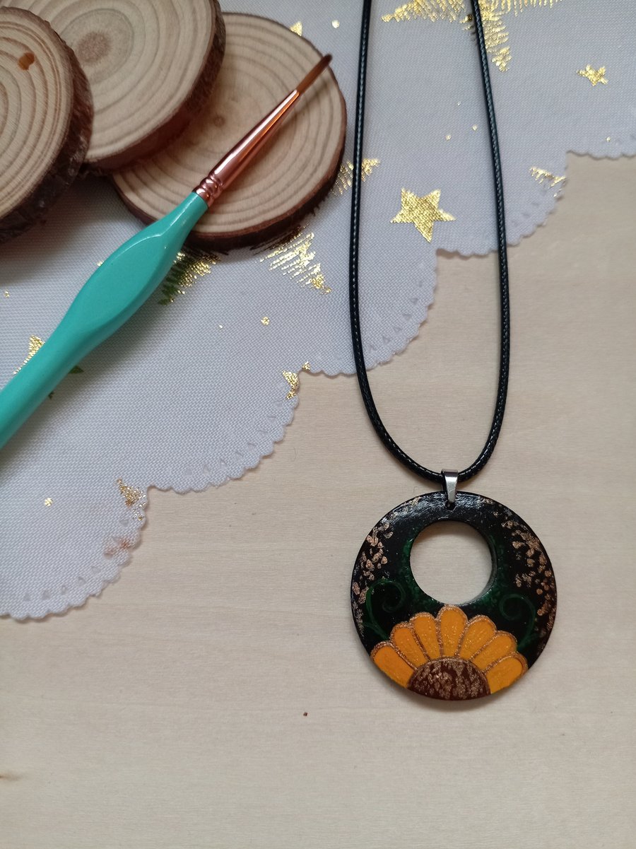 Sunflower wooden necklace 