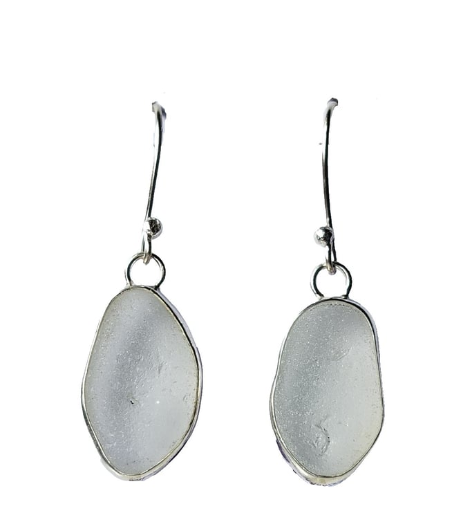 White Seaglass Dangly Earrings in Fine Silver & Recycled Sterling Silver