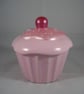 Ceramic Hand Painted Glittery Pink Cup Cake Party Food Jewellery Trinket Box.