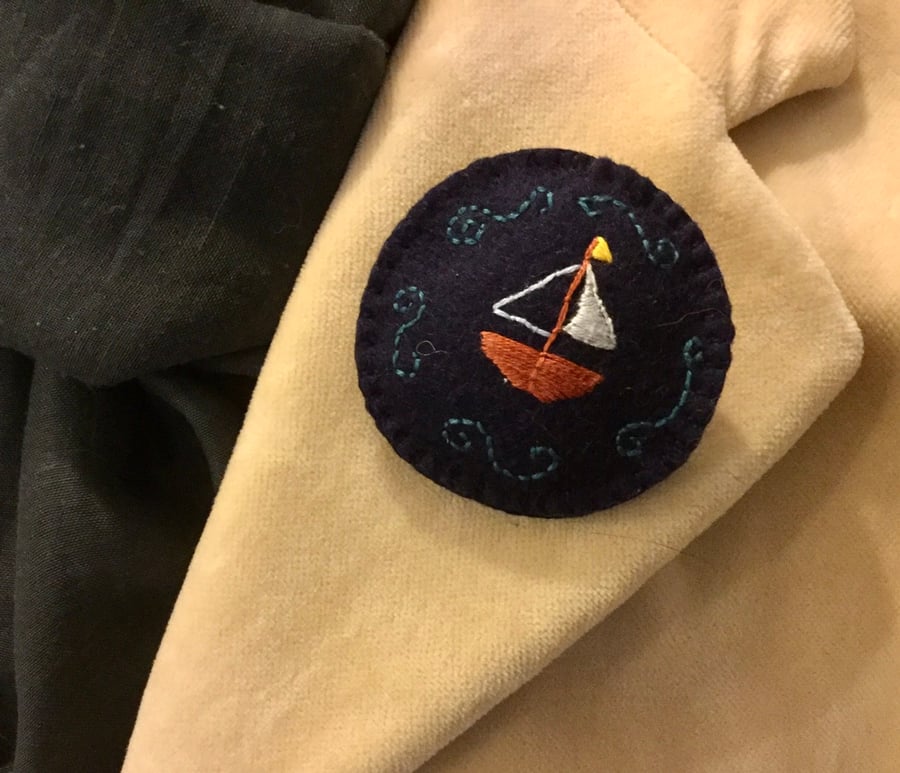 Hand sewn felt Seaside Brooch with yacht design Seconds Sunday