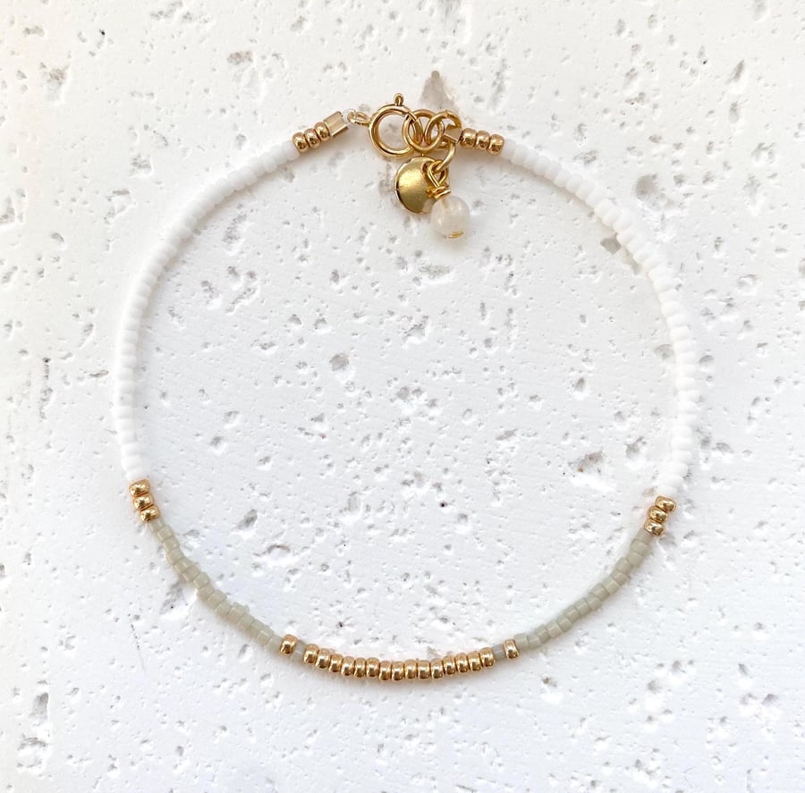 Eden Miyuki Bracelet - WhiteMoonstone - Free Personalisation