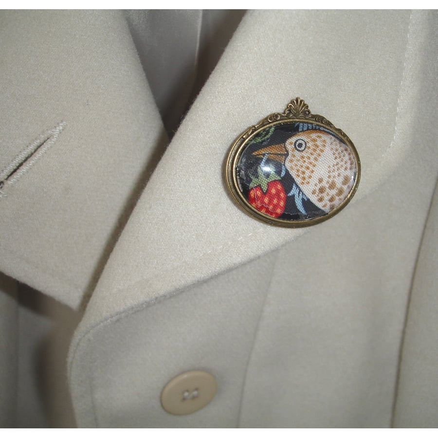 Strawberry Thief Brooch William Morris Bird Liberty Fabric Jewellery