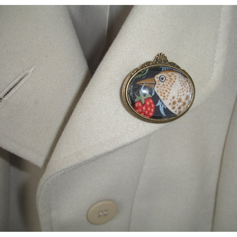 Strawberry Thief Brooch William Morris Bird Liberty Fabric Jewellery