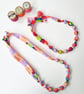 Pink, Magenta, Orange, Lilac, Blue & Green Tudor Petals Liberty Fabric Necklace - Image 3