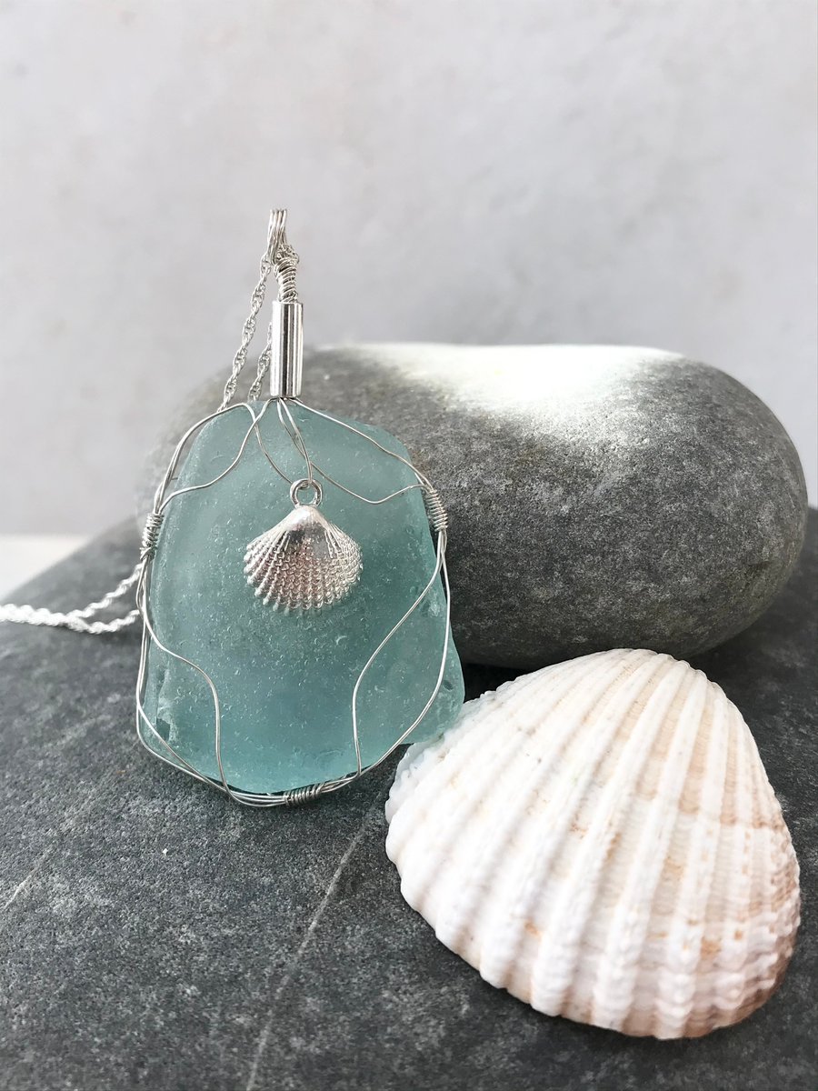 Sea glass pendant with sterling silver, sustainable eco gift for her