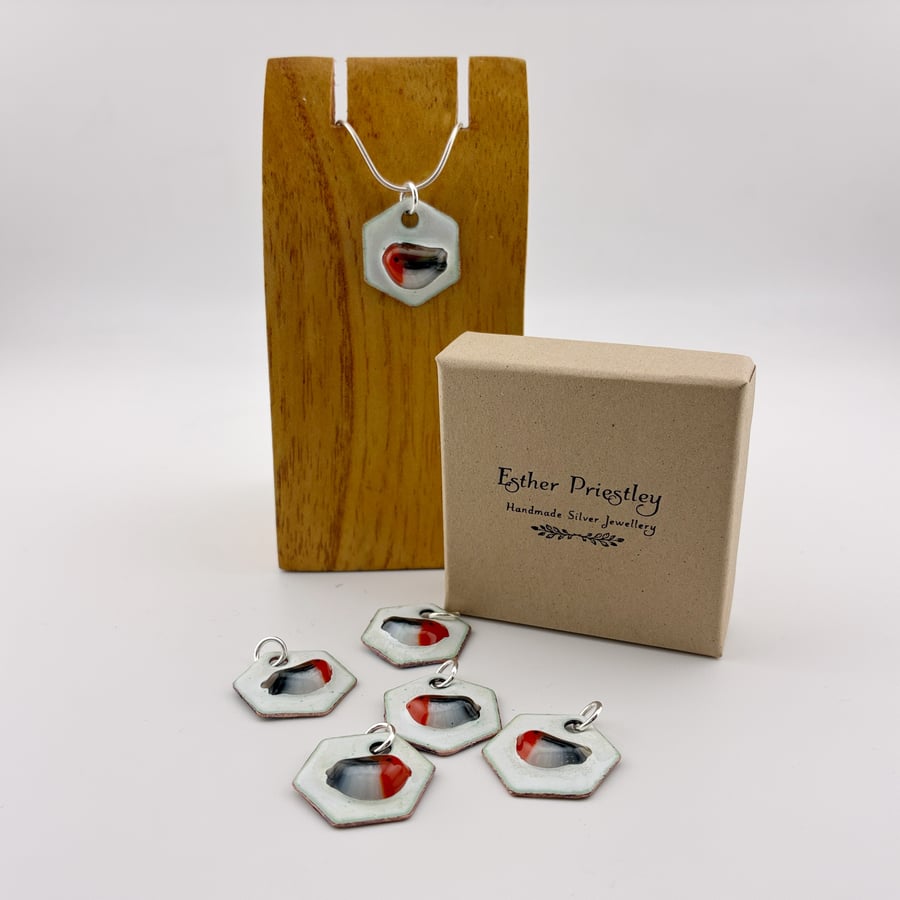 Robin Necklace using enamel and fused glass 