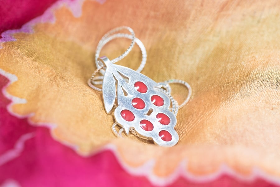 Enamelled Lychee Pendant, Handmade Red Fruit pendant