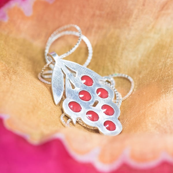 Enamelled Lychee Pendant, Handmade Red Fruit pendant
